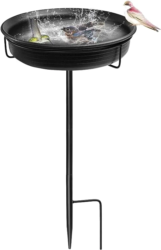 AUHOKY Freestanding Birdbaths Bowl for Outdoor, Lightweight Detachable Outdoor Bird Bath with Sturdy Metal Stake, Adjustable Birdfeeder for Garden Patio Yard Lawn Decoration (Black)