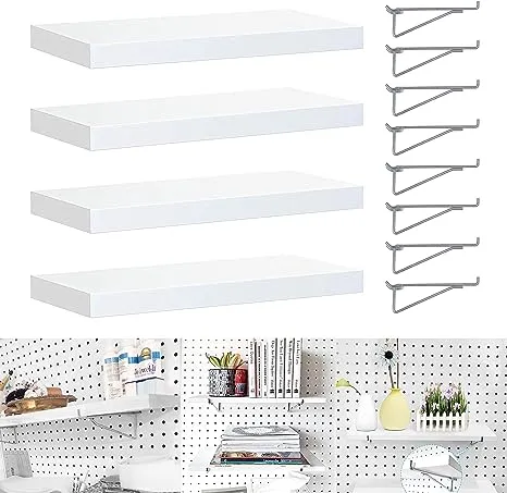 Pegboard Shelves, 4 Pack Pegboard Shelf Brackets with Metal Pegboard Hooks, Heavy Duty Peg Board Shelf Pegboard Book Shelf, Pegboard Accessories for Craft Room, Office, Garage