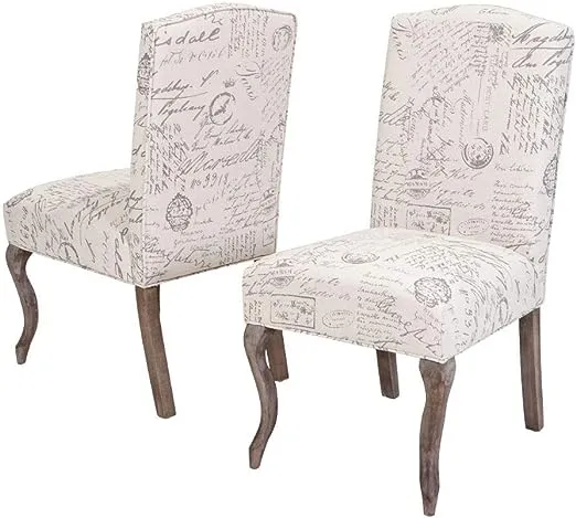 Christopher Knight Home CKH Crown Top French Script Fabric Dining Chairs, 2-Pcs Set, Beige / Script