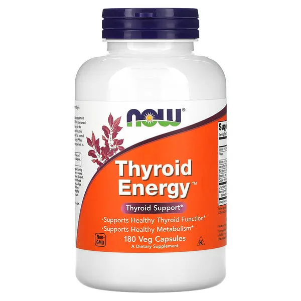 NOW Foods Supplements, Thyroid Energy™, Iodine and Tyrosine plus Selenium, Zinc and Copper, 180 Veg Capsules