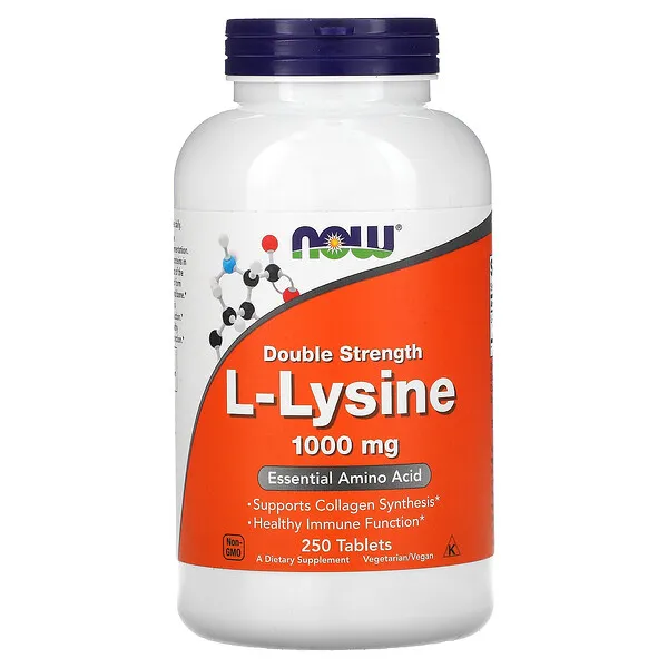 NOW Supplements, L-Lysine (L-Lysine Hydrochloride) 1,000 mg, Double Strength, Amino Acid, 250 Tablets