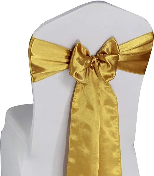 WELMATCH Gold Satin Chair Sashes Ties - 50 pcs Wedding Banquet Party Event Decoration Chair Bows (Gold, 50)