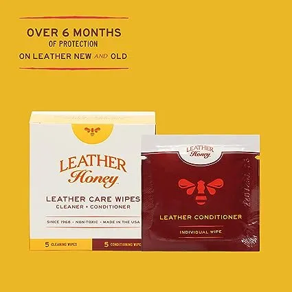 Leather Honey Leather Care Wipe Kit - Clean and Condition Leather On-The-Go - The Best for Vinyl and Leather Apparel, Furniture, Auto Interior, Shoes and Accessories - 5 Cleaner/5 Conditioner Wipes