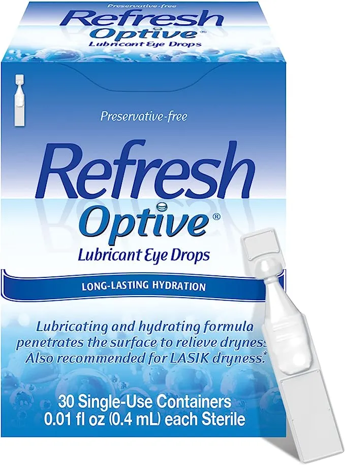 Refresh Optive Lubricant Eye Drops Non-Preserved Tears, 30 Single-Use Containers, 0.4 mL