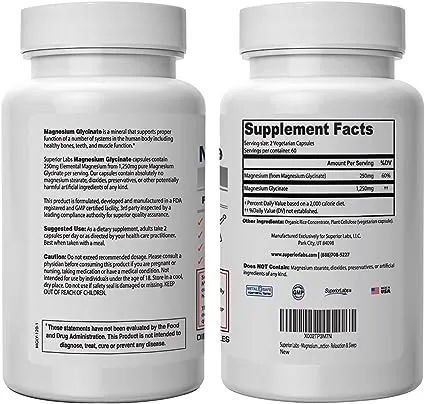 Superior Labs - Magnesium Glycinate - 1250 mg, 120 Vegetable Capsules - Essen...