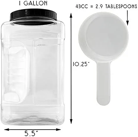 Square Gallon Square Clear Plastic Canisters 2pk; W Protein Powder Scoops/Labels