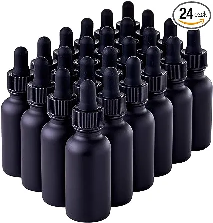 24 Pack Black Coated Boston Round Essential Oils Aromatherapy Glass Bottles Jar ...