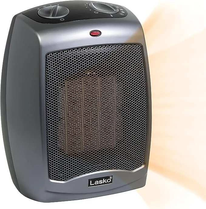 Lasko Portable 1500W Ceramic Tabletop Electric Space Heater with Tip-Over Safety, 754201, Gray