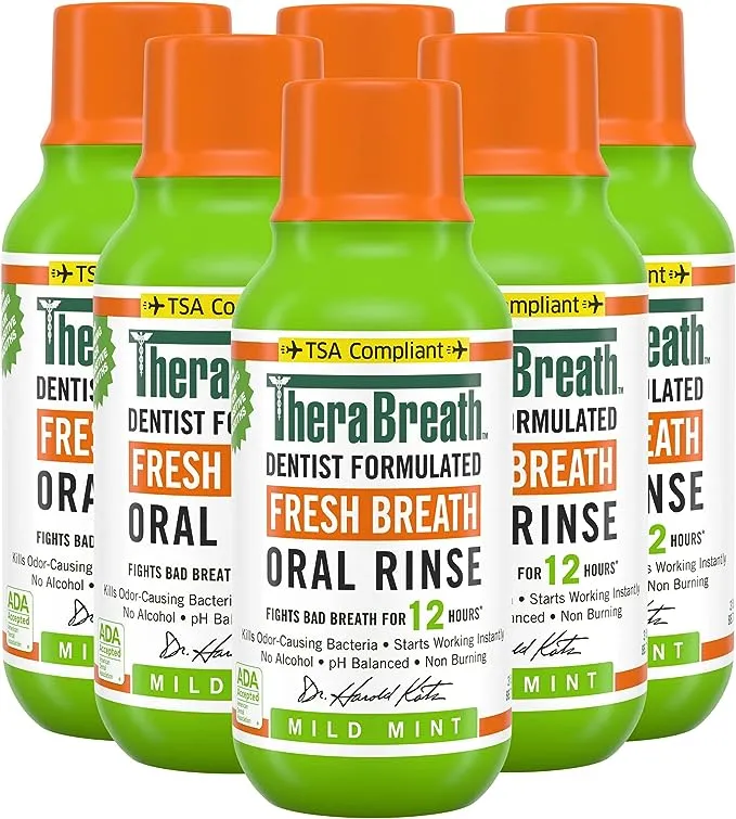 TheraBreath Fresh Breath Dentist Formulated Oral Rinse, Mild Mint, 3 fl oz (Pack of 6)