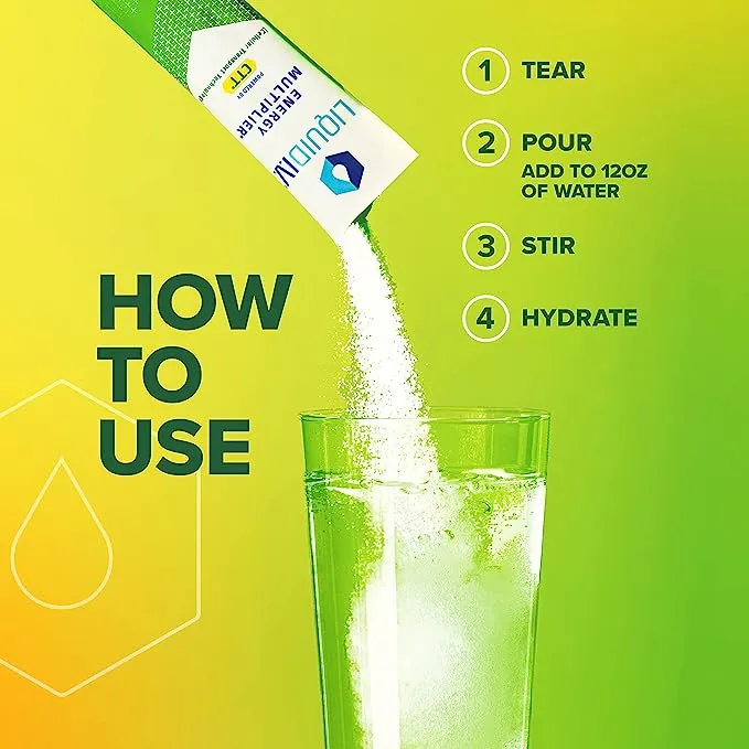 Liquid I.V. Hydration + Energy Multiplier - Lemon Ginger - Hydration Powder Packets | Electrolyte Drink Mix | Easy Open Single-Serving Stick | Non-GMO | 14 Sticks