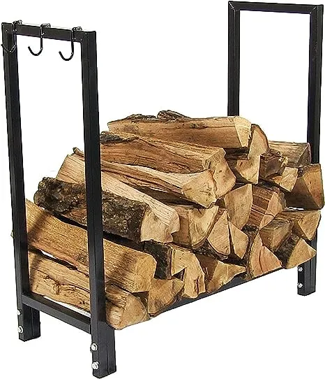 Sunnydaze Outdoor Steel Firewood Log Rack Holder with Weather-Resistant Heavy-Duty Polyester Log Rack Cover - 30" - Black