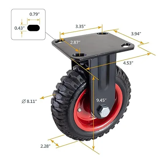 8 Inch Caster Wheels, Heavy Duty Fixed Plate Casters with Rubber Knobby Tread fo