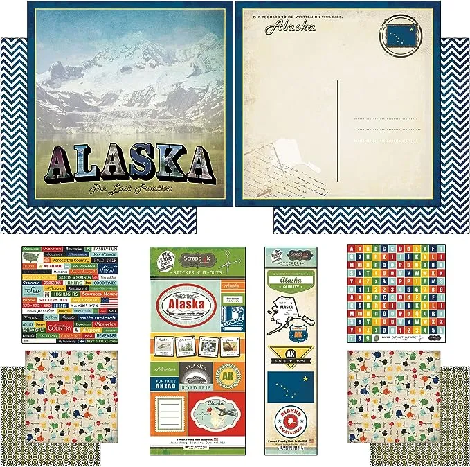 Scrapbook Customs Themed Paper and Stickers Scrapbook Kit, Alaska Vintage, 12 inch by 12 inch