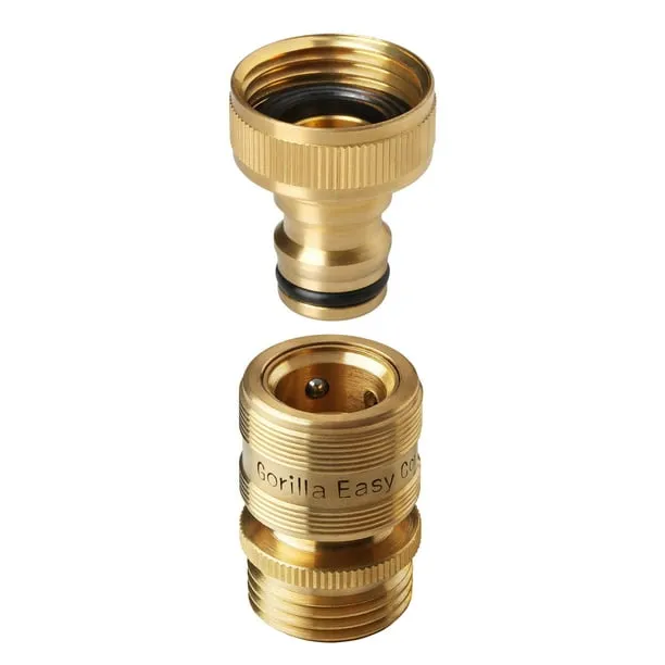 Garden Hose Quick Connect Fittings with Lock by Gorilla Easy Connect. ¾ Inch GHT Solid Brass. (1-PACK)