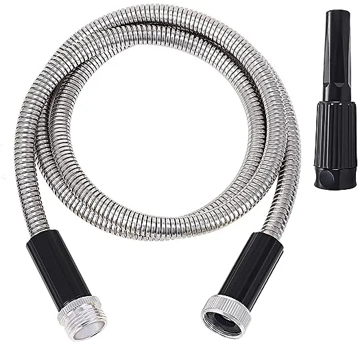 Short Metal Garden Hose 10 ft - Stainless Steel Water Hose with Adjustable Nozzle, Lightweight, Tangle Free & Kink Free, Heavy Duty, Outdoor Portable, High Pressure, Flexible, Dog Proof