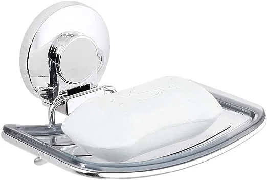 LEVERLOC Chrome Suction Cup Soap Dish Soap Holder for Shower Wall Drill-Free Rustproof Waterproof Wall Mount Strong Suction Removable Bar Soap