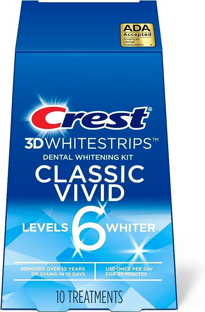 Crest 3D Whitestrips, Classic Vivid, Teeth Whitening Strip Kit, 20 Strips (10 Count Pack)