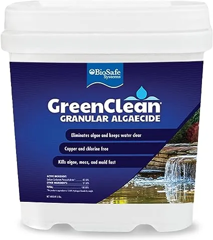 BioSafe Systems 3002-8 GreenClean Granular Algaecide String Algae Control for Koi Ponds, Fountains, Waterfalls, Water Features on Contact, 8 lbs, EPA Registered