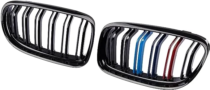 Front Bumper Kidney Grille, Pair Gloss Black Grill Double Line Compatible with 2009-2011 BMW E90 328i 318i 320i 323i 325i 330i 335i