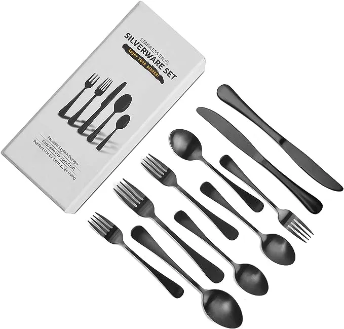 40 Pieces Matte Black Silverware Set, Stainless Steel Black Flatware Set for 8