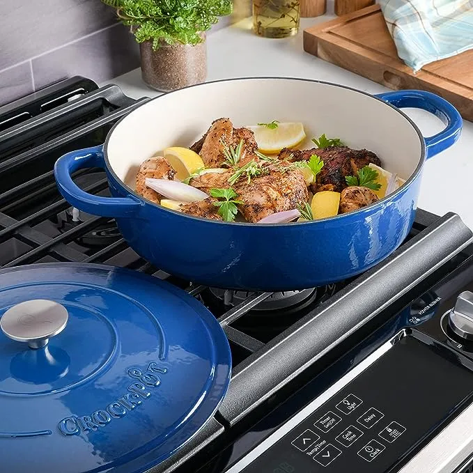 Crock Pot Artisan 5 Quart Enameled Cast Iron Braiser Pan - Sapphire Blue