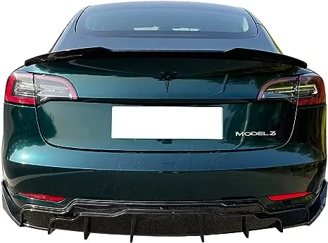 Fits 17-23 Tesla Model 3 Carbon Fiber Print Rear Bumper Diffuser w/ Aprons 3PC