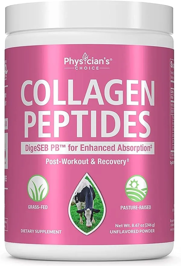 Physician's CHOICE Collagen Peptides Powder w/ Digestive Enzymes - Hydrolyzed Protein - Type I & III - Keto Collagen Powder for Women & Men - Hair, Skin, Joints, Workout Recovery - Grass Fed - Non-GMO