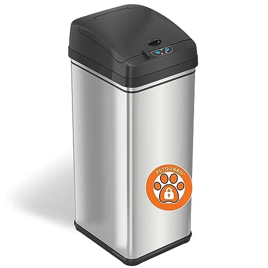 iTouchless 13 Gallon SensorCan Kitchen Trash Can with Odor Filter, Stainless Steel, Oval Shape, Sensor-Activated Lid Garbage Bin for Home, Office, Slim Space-Saving, Battery & AC Adapter not included