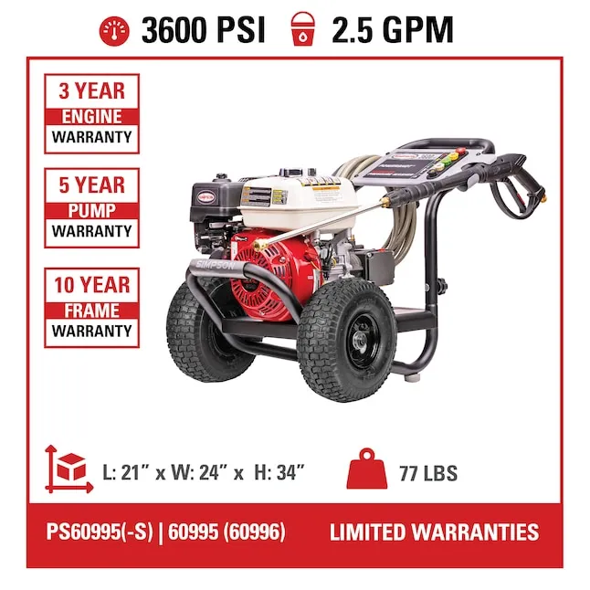 Simpson 60996 PowerShot 3600 PSI 2.5 GPM Professional GAS Pressure Washer with AAA Triplex Pump