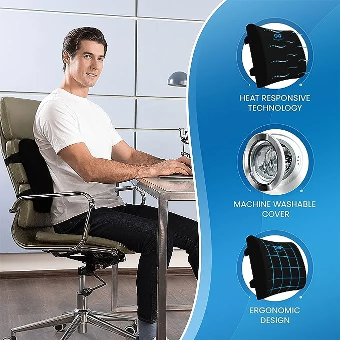 Everlasting Comfort Lumbar Support Pillow for Office, Car and Gaming Chair - Ergonomic, Gel Infused