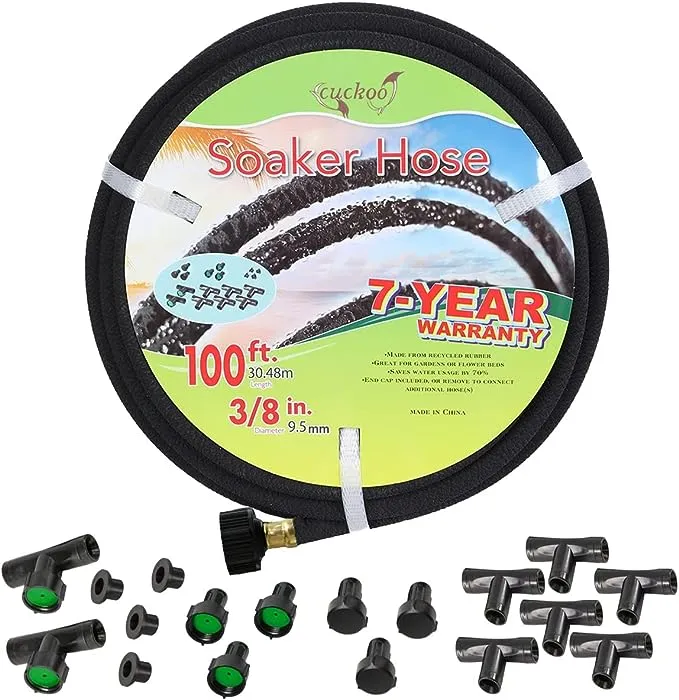 Cuckoo Soaker Hose 3/8" Diameter-Heavy Duty Rubber-Save 70% Water-Great for Garden Flower