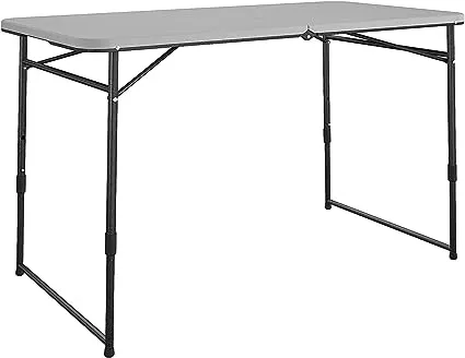 Cosco 4 ft. Fold-in-Half Adjustable Height Indoor/Outdoor Utility Table, Black