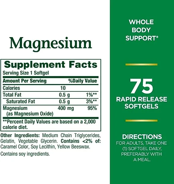 Nature's Bounty Magnesium Rapid Release Softgels, 400 Mg, 75 Ct