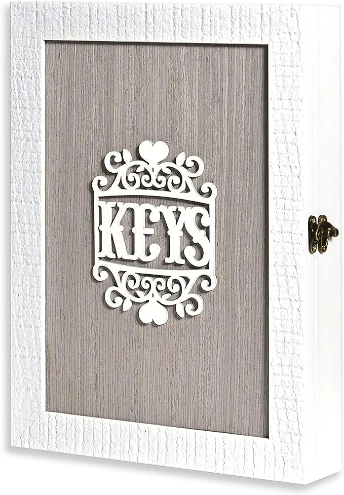 Velista Wooden Key Box Wall Mount – Cute and Rustic Decorative Key Cabinet – Premium Cabinet Key Holder with 6-Hooks - Small White Key Holder Box - Farmhouse Wall Décor – Vintage Key Rack Cabinet