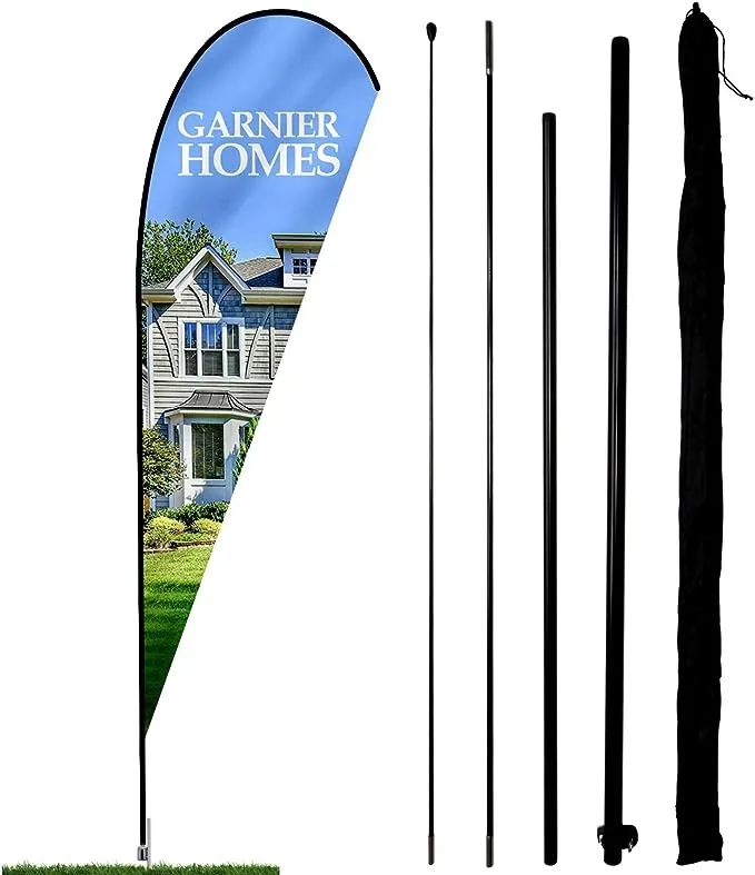 Anley Teardrop Feather Flagpole Set - Assembled Flutter Banner Pole Set with Carrying Bag - Fits 3Ft X 7.5Ft Feather Flags (Flag and Stand Not Included) - Flagpole ONLY