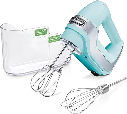 Hamilton Beach Professional 5-Speed Electric Hand Mixer with High-Performance DC Motor, Slow Start, Snap-On Storage Case, Stainless Steel Beaters & Whisk, Mint (62658)