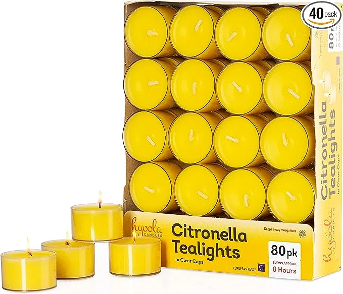 80 Pack Tealight Citronella Candles - 8 Hours Burn Time for Mosquito Insect Bug