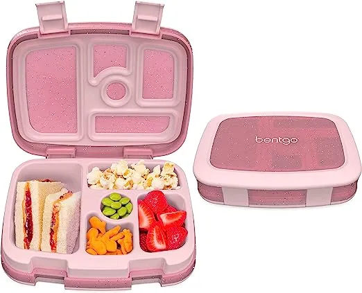 Bentgo® Kids 5-Compartment Lunch Box - Glitter Design for School, Ideal for Ages 3-7, Leak-Proof, Drop-Proof, Dishwasher Safe, & Made with BPA-Free Materials (Glitter Edition - Petal Pink)