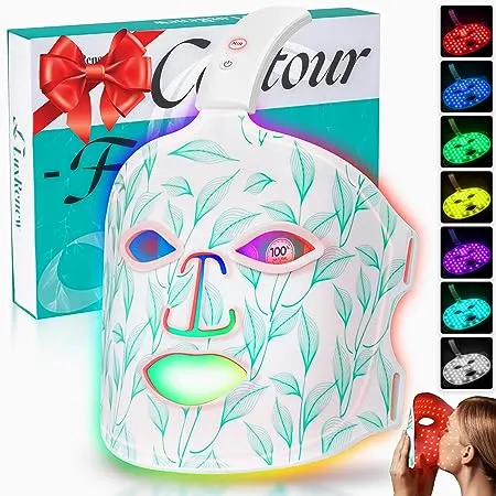 BUBLOC Red Light Therapy Mask, Led Contour Face Mask Light Therapy, 7+1 Color Near-infrared 850 Red Light Face Mask Portable and Rechargeable, Red Light Therapy At Home and Wireless Led Face Mask