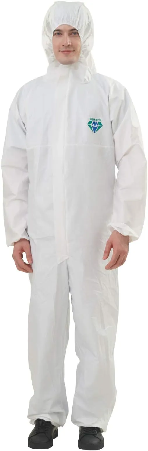 Medtecs Hazmat Suits - 6 Sizes Options (1 PC) - with Sealed Tape - AAMI Level 4 Disposable Coverall PPE Suit for Biohazard Chemical Protection - CoverU Full Body Protective Clothing with Hood | L