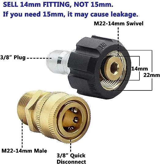 Xiny Tool Pressure Washer Adapter Set, Quick Disconnect Kit With M22 Metric Male Thread Quick Connector, M22 Swivel to 3/8'' Quick Connect, 3/4" to Quick Release, 8 pack