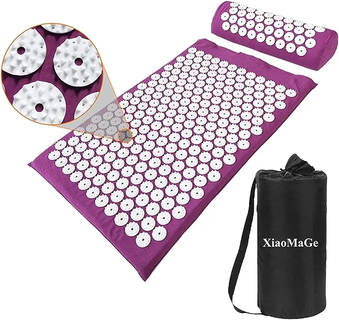 Acupressure Mat and Pillow Set with Bag - Large Size 28.7 X 16.5 inch Acupuncture Mat for Neck & Back Pain, Muscle Relaxation Stress Relief, Sciatica Pain Relief Pillow (Black)