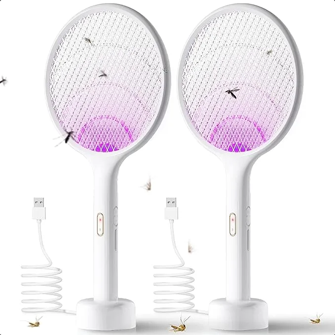 YISSVIC Electric Fly Swatter 2 Pack Bug Zapper Racket 4000 Volt Dual Modes Fly Zapper Rechargeable for Indoor Home Office Backya