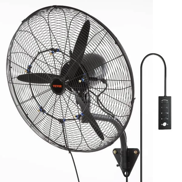 VEVOR Wall-Mount Misting Fan 24 in. 3-Speed High Velocity Max. 7000 CFM Waterproof Oscillating Industrial Wall Fan, Black