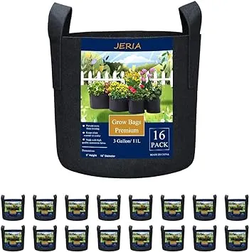 JERIA 16-Pack 3 Gallon Grow Bags, Heavy Duty Thickened Nonwoven Fabric Pots Container with Reinforced Handles, Vegetable/Flower/Plant Grow Pots Come