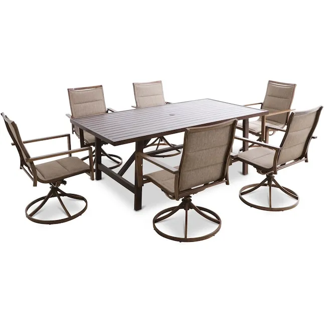 Atlas 7-Piece Outdoor Dining Set With Padded Swivel Rockers and Trestle Table - Transitional - Outdoor Dining Sets - by Almo Fulfillment Services | Houzz