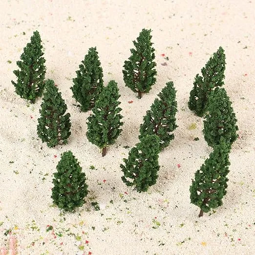 Yetaha 50PCS Model Trees Trains Scenery DIY Pine Plastic Model Green Trees for OO HO Scale railroad Landscape Architecture Scenes