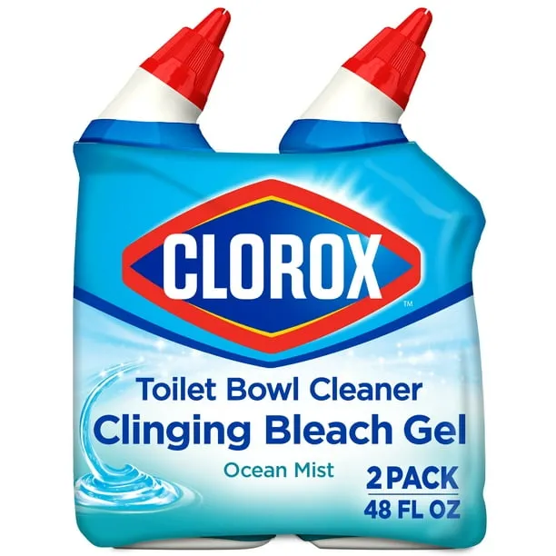 Clorox Toilet Bowl Cleaner, Clinging Bleach Gel, 2 Pack, 48 Fluid Ounces