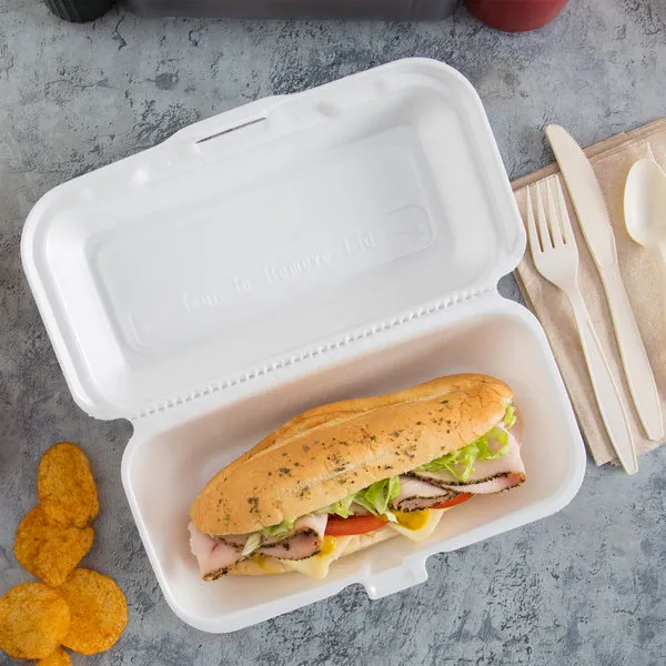 Foam Hoagie Container With Removable Lid, 9 4/5x5 3/10x3 3/10, White, 125/bag