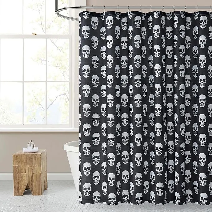 Halloween Shower Curtain 72x72inch Gothic Black White Sugar Skull Skeleton Shower ...